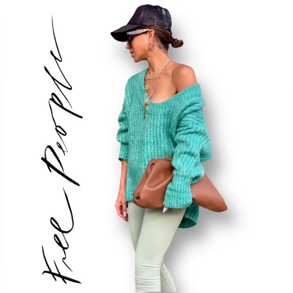 Free People Sweaters - Free People Blue Bell V-Neck Sweater Electric Teal